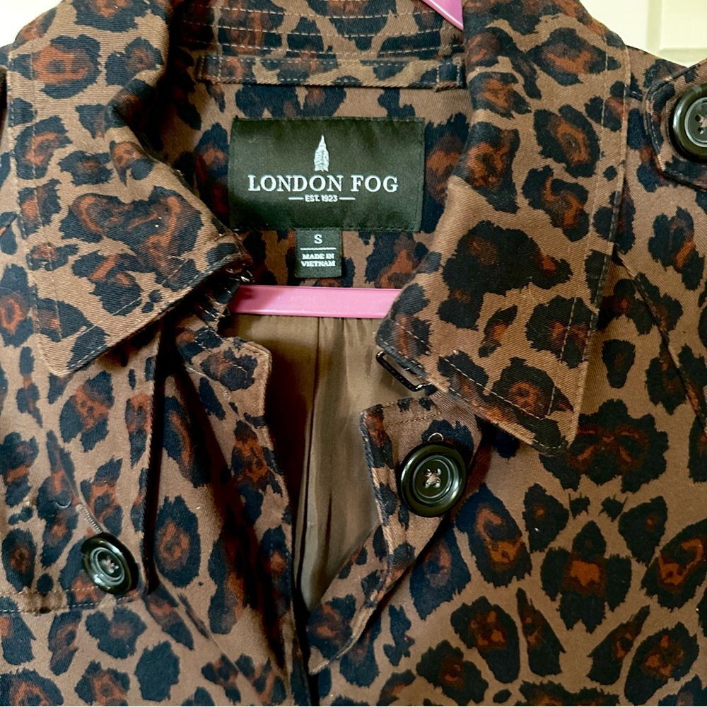 London Fog Brown and Black Trench Coat with Leopard Print